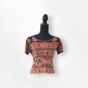 Vintage Bohemian Casual Fitted Ribbed Top